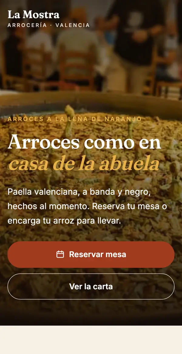 Diseño de muestra de la web de una arrocería en el móvil